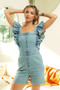 BiBi Zip Up Front Denim Romper With Ruffles