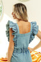 BiBi Zip Up Front Denim Romper With Ruffles