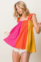 BiBi Frill Shoulder Strap Color Block Bodice Top