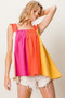 BiBi Frill Shoulder Strap Color Block Bodice Top