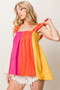 BiBi Frill Shoulder Strap Color Block Bodice Top