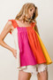 BiBi Frill Shoulder Strap Color Block Bodice Top