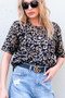 And The Why Leopard Foil Printed Half Sleeve Summer Sweater