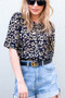 And The Why Leopard Foil Printed Half Sleeve Summer Sweater
