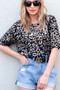 And The Why Leopard Foil Printed Half Sleeve Summer Sweater