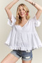 ADORA Button Down Ruffled Babydoll Blouse