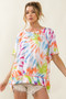 BiBi Tie Dye Print Jersey Stitched Uneven Hem Top