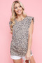 BiBi Leopard Printed French Terry Power Shoulder Top