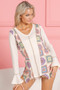 BiBi Granny Square Print Contrast Annie Rib V Neck Top