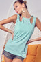 BiBi Rib Knit Shoulder Cut Out Detaied Top