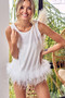 BiBi French Terry Faux Feather Bottom Back Tied Top