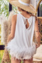 BiBi French Terry Faux Feather Bottom Back Tied Top
