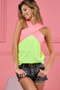 BiBi Rib Knit Color Block with Neck Banded Cross Top