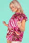 BiBi Tiered Ruffle Neck Zebra Pattern Top