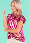 BiBi Tiered Ruffle Neck Zebra Pattern Top