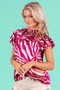 BiBi Tiered Ruffle Neck Zebra Pattern Top