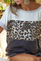 BiBi Leopard Printed Jersey  Color Block Roll Up Top