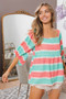 BiBi Stripe Printed Bubble Woven Balloon Sleeves Top
