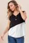 BiBi Color Block Contrast Stitching Buttoned Henley Top