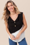 BiBi Color Block Contrast Stitching Buttoned Henley Top