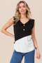 BiBi Color Block Contrast Stitching Buttoned Henley Top
