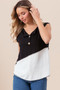 BiBi Color Block Contrast Stitching Buttoned Henley Top