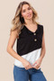 BiBi Color Block Contrast Stitching Buttoned Henley Top