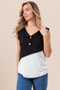 BiBi Color Block Contrast Stitching Buttoned Henley Top