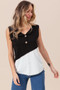 BiBi Color Block Contrast Stitching Buttoned Henley Top