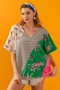 BiBi Tiger W Stripe Contrast Color Block V Neck Top