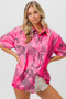 BiBi Leopard Print Short Sleeve Silky Satin Shirt Top