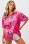 BiBi Leopard Print Short Sleeve Silky Satin Shirt Top