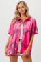BiBi Leopard Print Short Sleeve Silky Satin Shirt Top