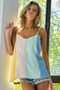 BiBi Linen Woven Color Block Sleeveless Top