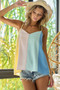 BiBi Linen Woven Color Block Sleeveless Top