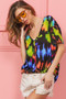 BiBi Tie Dye Print Jersey Stitched V Neck Top