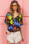 BiBi Tie Dye Print Jersey Stitched V Neck Top
