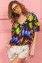 BiBi Tie Dye Print Jersey Stitched V Neck Top