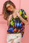 BiBi Tie Dye Print Jersey Stitched V Neck Top