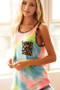 BiBi Sleeveless Tie Dye Top with Leopard Band