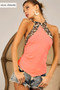 BiBi Triblend Leopard Halter Neck Tied Detailed Top