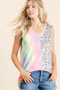 BiBi Sleeveless Print Mix Front Top with Contrast