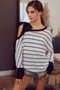 BiBi Stripe Yarn Dye Waffle One Shoulder Ribbon Detail Top