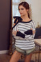 BiBi Stripe Yarn Dye Waffle One Shoulder Ribbon Detail Top