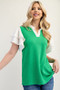 Celeste Full Size Solid Color Top with Ruffle Layered Sleeves Plus Size