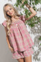 And The Why Plaid Print Smocked Detail Ruffle Baby Doll Top