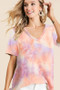 BiBi Tie Dye French Terry V Neck Top