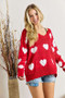 ADORA Full Size Heart V-Neck Knit Top Plus Size