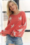 ADORA Full Size Star Contrast Round Neck Sweater Plus Size