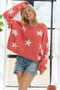 ADORA Full Size Star Contrast Round Neck Sweater Plus Size